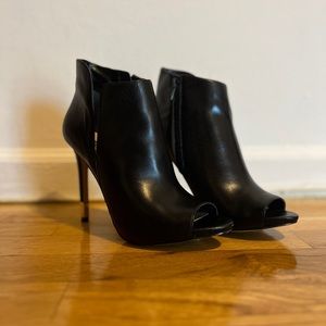 Guess Black Soft Leather Bootie with open toe. Size 8.5